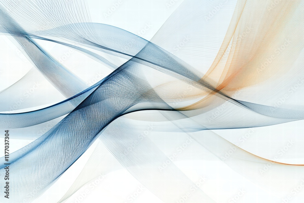 Aufkleber Abstract representation of flowing wind lines in soft hues of blue and orange on a light background. Generative AI