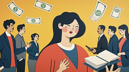 Modern art art collage depicting paying money, for education.