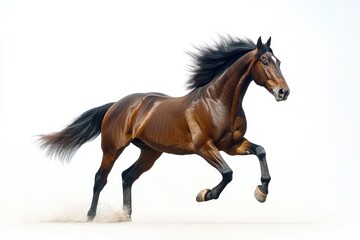 Obraz premium Bay Trotter in Motion, Isolated on Bright White Background Capturing Grace and Speed