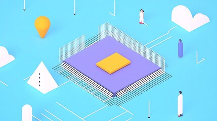 Vibrant Isometric Illustration: Connecting Ideas Digitally. AI Generated