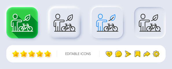 Obraz premium Eco bike line icon. Neumorphic, Flat shadow, 3d buttons. City bicycle transport sign. Outdoor transportation symbol. Line eco bike icon. Social media icons. Vector