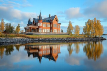 Obraz premium Historic Fishing Lodge of Emperor Alexander III in Langinkoski, Finland: A Charming Wooden Retreat for Travelers