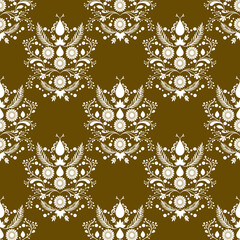 Brown and cream classic Victorian traditional damask pattern design, seamless pattern, vector illustration. Design for fabric ends, rugs, carpet, curtains, elegant textiles, and clothing.
