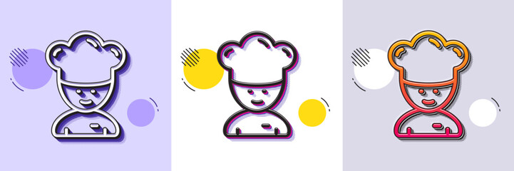 Cooking chef line icon. Halftone dotted pattern. Gradient icon with grain shadow. Sous-chef sign. Food preparation symbol. Line cooking chef icon. Various designs. Vector