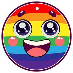 Obraz premium circular emoji with a rainbow-striped background representing the colors of the LGBTQ+ pride flag.