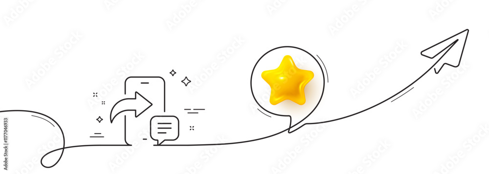 Poster phone message line icon. continuous line with share plane. smartphone app sign. cellphone mobile dev