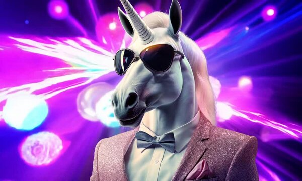 cool unicorn celebrate party in disco