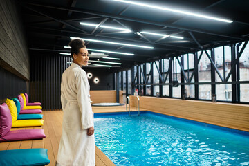 Relaxing in a serene spa environment with vibrant decor and tranquil waters
