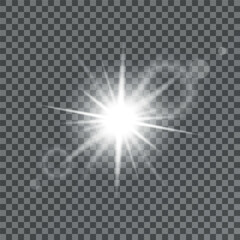 Vector light effects. Set of white light lens effects on transparent background. Transparent vector sunlight for web design and illustrations