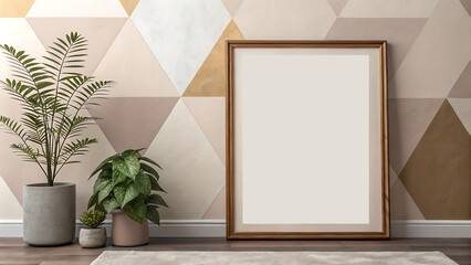 Geometric texture backdrop with framed art mockup for interior design inspiration.