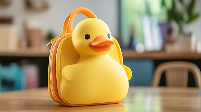 A school bag modeled after a cute yellow duck with a small orange beak