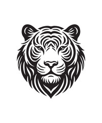 Tiger face silhouette in striking black and white background