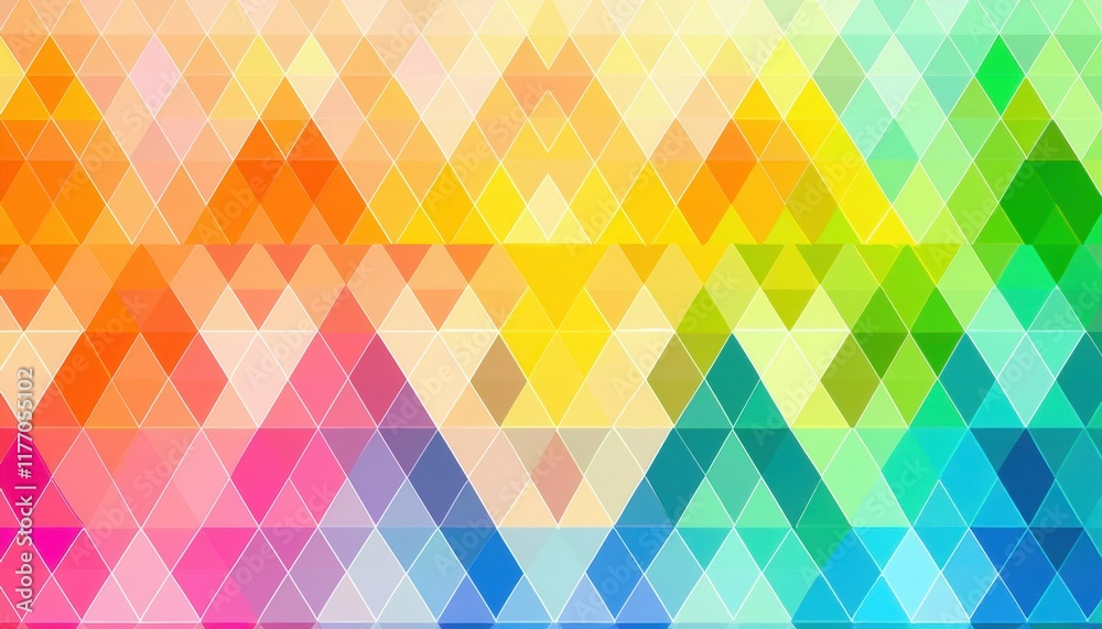 Poster vibrant triangular gradient pattern in rainbow colors perfect for digital design, web banners, abstr