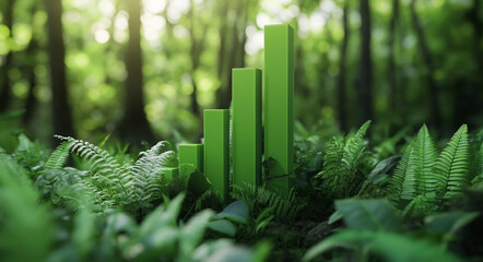 3D of a growing green stock chart surrounded by ferns