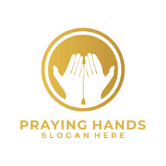 Circle Gold Pray Hand logo vector template