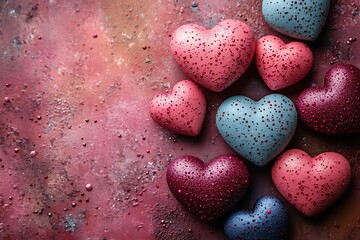 Obraz premium Group of Hearts on a Pink Surface for Happy Valentine's Day
