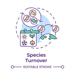Species turnover multi color concept icon. Biodiversity measurement. Arriving and departing from ecosystem. Round shape line illustration. Abstract idea. Graphic design. Easy to use in article