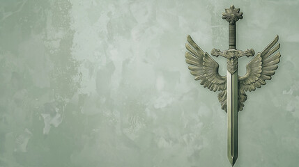 Sword with wings against textured green background