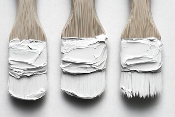 Three paintbrushes with white paint.