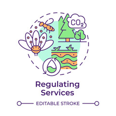 Regulating services multi color concept icon. Ecosystem service. Pollination, carbon sequestration. Round shape line illustration. Abstract idea. Graphic design. Easy to use in article
