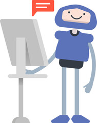 Robot Character Working on Computer
