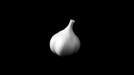 A single, perfectly shaped garlic bulb on a stark black background, symbolizing medicine and health.
