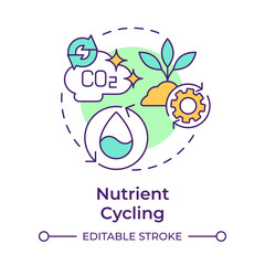 Nutrient cycling multi color concept icon. Ecological balance. Cycle of nutrients between plants, soil, atmosphere. Round shape line illustration. Abstract idea. Graphic design. Easy to use in article