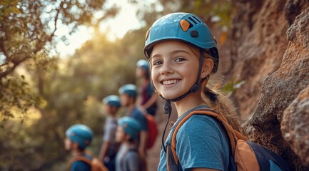 Kids enjoy rock climbing adventure in scenic outdoor location