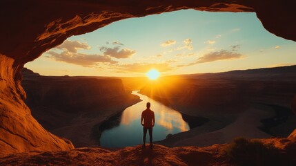 Breathtaking sunset view over the canyon and river landscape