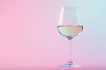 Glass of white wine on a pastel gradient background, creating a modern and elegant minimalistic composition.