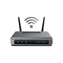 Creative abstract computer networking technology and PC web telecommunication business concept: modern broadband internet router switch modem 3d style isolated on white background