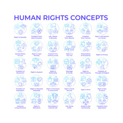 Human rights blue gradient concept icons. Law freedom, justice. Social equality, democracy. Icon pack. Vector images. Round shape illustrations for infographic, presentation. Abstract idea