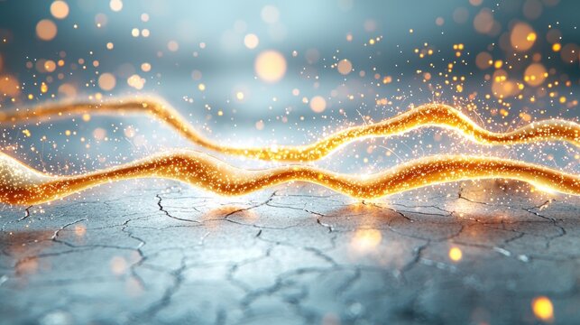The abstract design showcases a mesmerizing display of glowing lines that seem to dance across a textured surface, creating a dynamic and visually captivating composition.