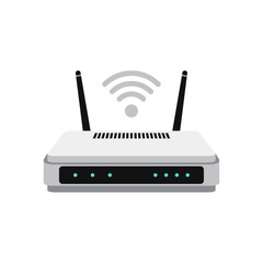 High-Quality Vector Illustration of a Modern Wireless Router with Dual Antennas and Wi-Fi Signal Icon for Technology and Internet Connectivity Concepts isolated on white background