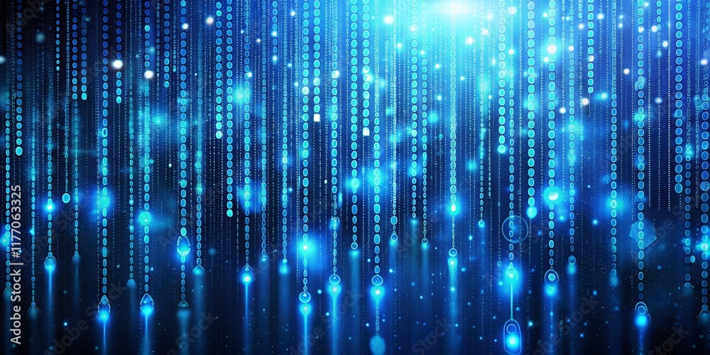 Poster abstract blue binary code data technology matrix background - digital innovation concept