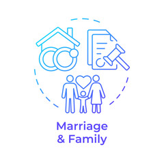 Marriage and family blue gradient concept icon. Social democracy, liberty. Ownership, culture. Round shape line illustration. Abstract idea. Graphic design. Easy to use in infographic, presentation