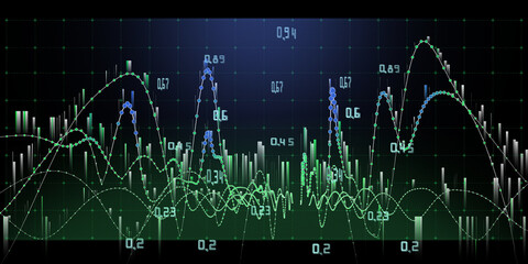 Obraz premium Abstract background color graph analytical from circles and data blurred lines. Technology wireframe concept virtual data. Big Data. Banner for business, science and technology data analytics.