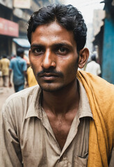 Fototapeta premium Portrait eines in Armut lebenden Tagelöhners in Indien