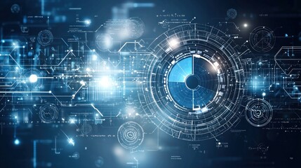 Circular data diagram with digital network connections on blue background