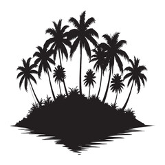Obraz premium Tropical palm trees with leaves and black silhouettes isolated on a white background Vector