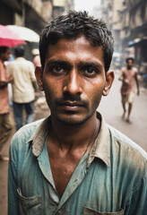 Fototapeta premium Armer Tagelöhner auf der Straße in Mumbai