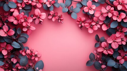 A soft pink backdrop with bold flat angular designs forming a decorative frame and an uncluttered middle area 