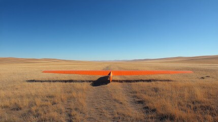 Obraz premium Glider ready for takeoff on a clear day over the vast prairie landscape