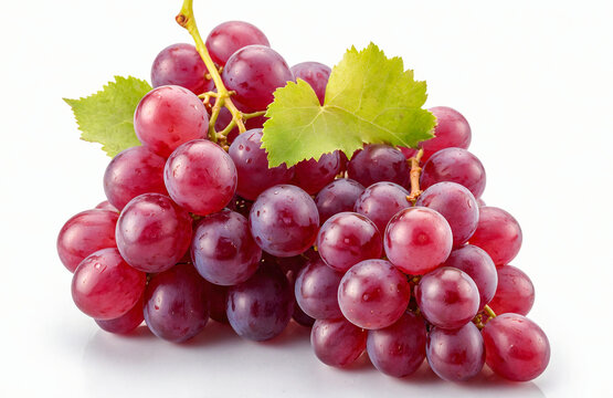 Cluster of Fresh Red Grapes on White Background