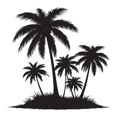 Tropical palm trees with leaves and black silhouettes isolated on a white background Vector
