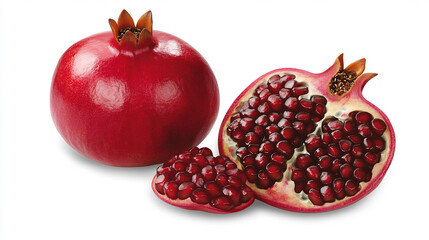 Juicy pomegranate cut open to reveal its bright red seeds