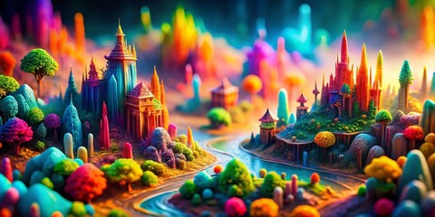 Naklejka premium Abstract Chromatic Cascade: Geometric Spectrum Symphony in Tilt-Shift