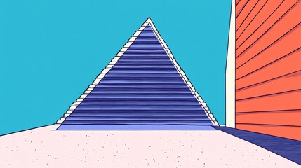 Vibrant Digital Illustration: Geometric Staircase Ascending in Bold, Minimalist Style. AI Generated