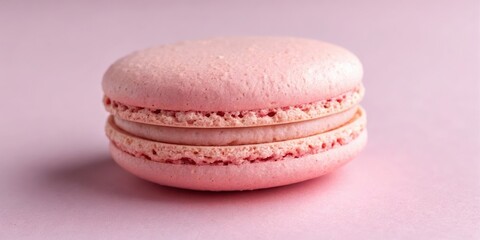 Fototapeta premium A Delicate Pink Macaron, a Sweet French Pastry Delight, Showcases its Layers and Textured Surface