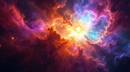 Obraz premium Colorful Nebula Explosion with Vibrant Cosmic Clouds and Radiant Light in Deep Space